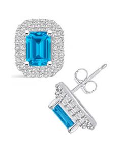 Topaz (2-5/8 ct. t.w.) and Diamond (3/4 ct. t.w.) Halo Stud Earrings in 14K White Gold