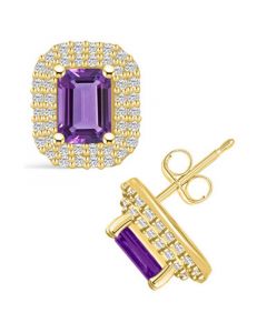 Amethyst (2 ct. t.w.) and Diamond (3/4 ct. t.w.) Halo Stud Earrings in 14K Yellow Gold