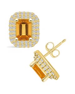 Citrine (2 ct. t.w.) and Diamond (3/4 ct. t.w.) Halo Stud Earrings in 14K Yellow Gold