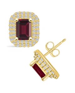 Garnet (2-1/2 ct. t.w.) and Diamond (3/4 ct. t.w.) Halo Stud Earrings in 14K Yellow Gold