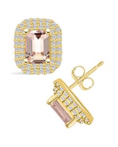 Morganite (1-3/4 ct. t.w.) and Diamond (3/4 ct. t.w.) Halo Stud Earrings in 14K Yellow Gold