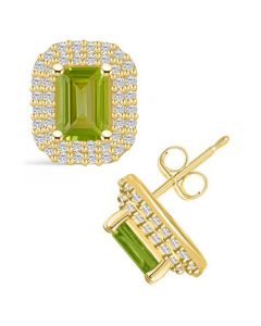 Peridot (2-1/5 ct. t.w.) and Diamond (3/4 ct. t.w.) Halo Stud Earrings in 14K Yellow Gold