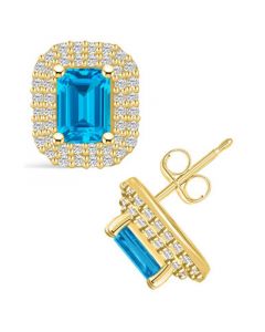 Topaz (2-5/8 ct. t.w.) and Diamond (3/4 ct. t.w.) Halo Stud Earrings in 14K Yellow Gold