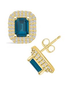 London Topaz (2-5/8 ct. t.w.) and Diamond (3/4 ct. t.w.) Halo Stud Earrings in 14K Yellow Gold