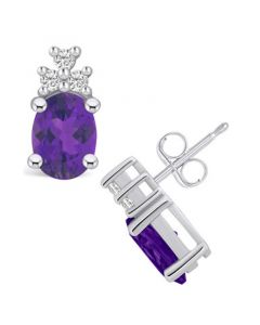 Amethyst (2-3/8 ct. t.w.) and Diamond (1/5 ct. t.w.) Stud Earrings in 14K White Gold