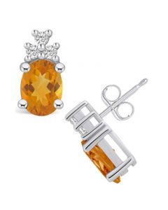 Citrine (2-3/8 ct. t.w.) and Diamond (1/5 ct. t.w.) Stud Earrings in 14K White Gold