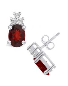 Garnet (3 ct. t.w.) and Diamond (1/5 ct. t.w.) Stud Earrings in 14K White Gold