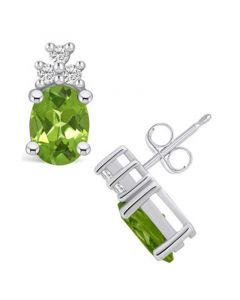 Peridot (2-3/4 ct. t.w.) and Diamond (1/5 ct. t.w.) Stud Earrings in 14K White Gold