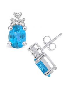 Topaz (3-1/5 ct. t.w.) and Diamond (1/5 ct. t.w.) Stud Earrings in 14K White Gold