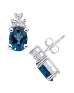 London Topaz (3-1/5 ct. t.w.) and Diamond (1/5 ct. t.w.) Stud Earrings in 14K White Gold