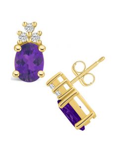 Amethyst (2-3/8 ct. t.w.) and Diamond (1/5 ct. t.w.) Stud Earrings in 14K Yellow Gold