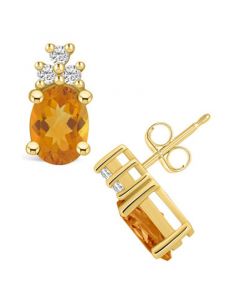 Citrine (2-3/8 ct. t.w.) and Diamond (1/5 ct. t.w.) Stud Earrings in 14K Yellow Gold