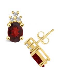 Garnet (3 ct. t.w.) and Diamond (1/5 ct. t.w.) Stud Earrings in 14K Yellow Gold