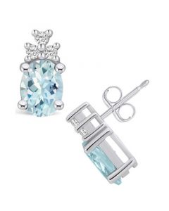 Aquamarine (2-1/3 ct. t.w.) and Diamond (1/5 ct. t.w.) Stud Earrings in 14K White Gold