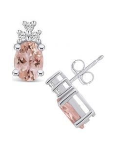 Morganite (2-1/3 ct. t.w.) and Diamond (1/5 ct. t.w.) Stud Earrings in 14K White Gold