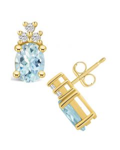 Aquamarine (2-1/3 ct. t.w.) and Diamond (1/5 ct. t.w.) Stud Earrings in 14K Yellow Gold