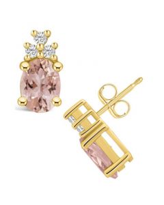 Morganite (2-1/3 ct. t.w.) and Diamond (1/5 ct. t.w.) Stud Earrings in 14K Yellow Gold