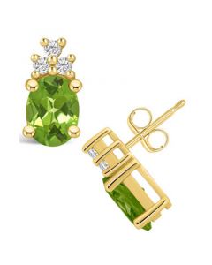 Peridot (2-3/4 ct. t.w.) and Diamond (1/5 ct. t.w.) Stud Earrings in 14K Yellow Gold