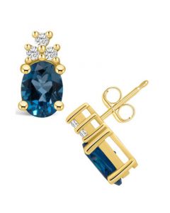 London Topaz (3-1/5 ct. t.w.) and Diamond (1/5 ct. t.w.) Stud Earrings in 14K Yellow Gold