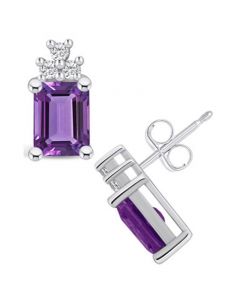 Amethyst (3-1/5 ct. t.w.) and Diamond (1/5 ct. t.w.) Stud Earrings in 14K White Gold