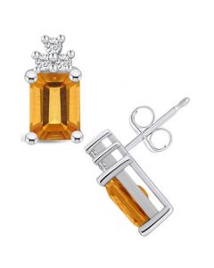 Citrine (3-1/5 ct. t.w.) and Diamond (1/5 ct. t.w.) Stud Earrings in 14K White Gold