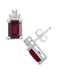 Garnet (3-7/8 ct. t.w.) and Diamond (1/5 ct. t.w.) Stud Earrings in 14K White Gold