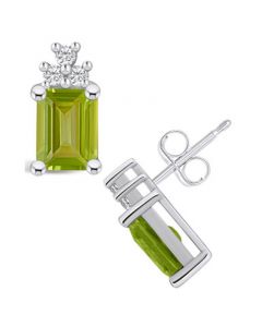 Peridot (3-3/8 ct. t.w.) and Diamond (1/5 ct. t.w.) Stud Earrings in 14K White Gold