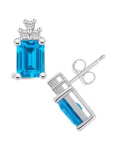 Topaz (4 ct. t.w.) and Diamond (1/5 ct. t.w.) Stud Earrings in 14K White Gold