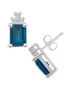 London Topaz (4 ct. t.w.) and Diamond (1/5 ct. t.w.) Stud Earrings in 14K White Gold