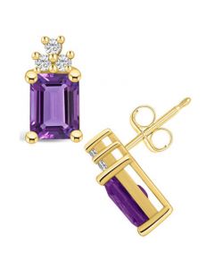 Amethyst (3-1/5 ct. t.w.) and Diamond (1/5 ct. t.w.) Stud Earrings in 14K Yellow Gold