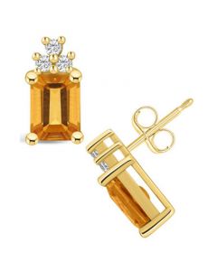 Citrine (3-1/5 ct. t.w.) and Diamond (1/5 ct. t.w.) Stud Earrings in 14K Yellow Gold