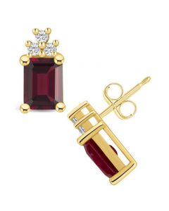 Garnet (3-7/8 ct. t.w.) and Diamond (1/5 ct. t.w.) Stud Earrings in 14K Yellow Gold