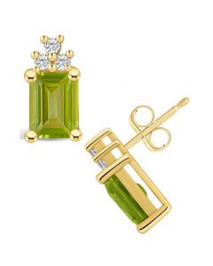 Peridot (3-3/8 ct. t.w.) and Diamond (1/5 ct. t.w.) Stud Earrings in 14K Yellow Gold