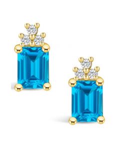 Topaz (4 ct. t.w.) and Diamond (1/5 ct. t.w.) Stud Earrings in 14K Yellow Gold