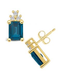 London Topaz (4 ct. t.w.) and Diamond (1/5 ct. t.w.) Stud Earrings in 14K Yellow Gold