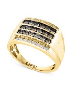 EFFY® Men's Espresso Diamond (5/8 ct. t.w.) & White Diamond (1/3 ct. t.w.) Ring in 14k Gold