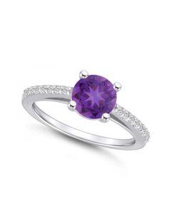 Amethyst (1-1/4 ct. t.w.) and Diamond (1/6 ct. t.w.) Ring in 14K White Gold