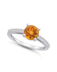 Citrine (1-1/4 ct. t.w.) and Diamond (1/6 ct. t.w.) Ring in 14K White Gold