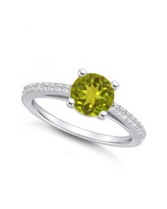 Peridot (1-1/2 ct. t.w.) and Diamond (1/6 ct. t.w.) Ring in 14K White Gold