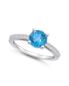 Blue Topaz (1-5/8 ct. t.w.) and Diamond (1/6 ct. t.w.) Ring in 14K White Gold