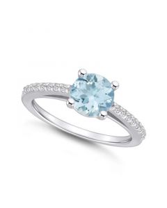 Aquamarine (1-1/4 ct. t.w.)and Diamond (1/6 ct. t.w.) Ring in 14K White Gold