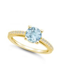 Aquamarine (1-1/4 ct. t.w.) and Diamond (1/6 ct. t.w.) Ring in 14K Yellow Gold