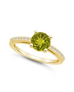 Peridot (1-1/2 ct. t.w.) and Diamond (1/6 ct. t.w.) Ring in 14K Yellow Gold