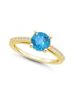 Blue Topaz (1-5/8 ct. t.w.) and Diamond (1/6 ct. t.w.) Ring in 14K Yellow Gold