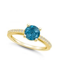 London Blue Topaz (1-5/8 ct. t.w.) and Diamond (1/6 ct. t.w.) Ring in 14K Yellow Gold