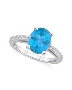 Blue Topaz (3-5/8 ct. t.w.) and Diamond (1/4 ct. t.w.) Ring in 14K White Gold