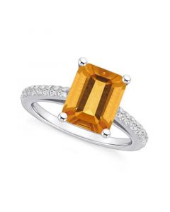 Citrine (3-1/7 ct. t.w.) and Diamond (1/4 ct. t.w.) Ring in 14K White Gold