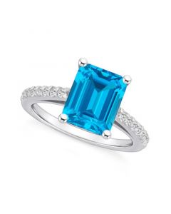 Blue Topaz (4-1/4 ct. t.w.) and Diamond (1/4 ct. t.w.) Ring in 14K White Gold