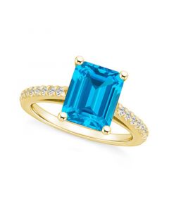 Blue Topaz (4-1/4 ct. t.w.) and Diamond (1/4 ct. t.w.) Ring in 14K Yellow Gold