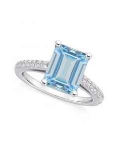 Aquamarine (3 ct. t.w.) and Diamond (1/4 ct. t.w.) Ring in 14K White Gold